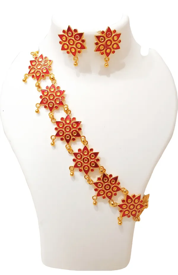Assamese_Traditional_Gold_Plated_Red_Colour_Golpota_Necklace_Set_For_Women_&_Girl